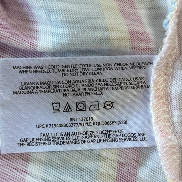GAP stripe tank style dress. Side pockets.  Size Large.  Pinks, blue, green. - Picture 9 of 10